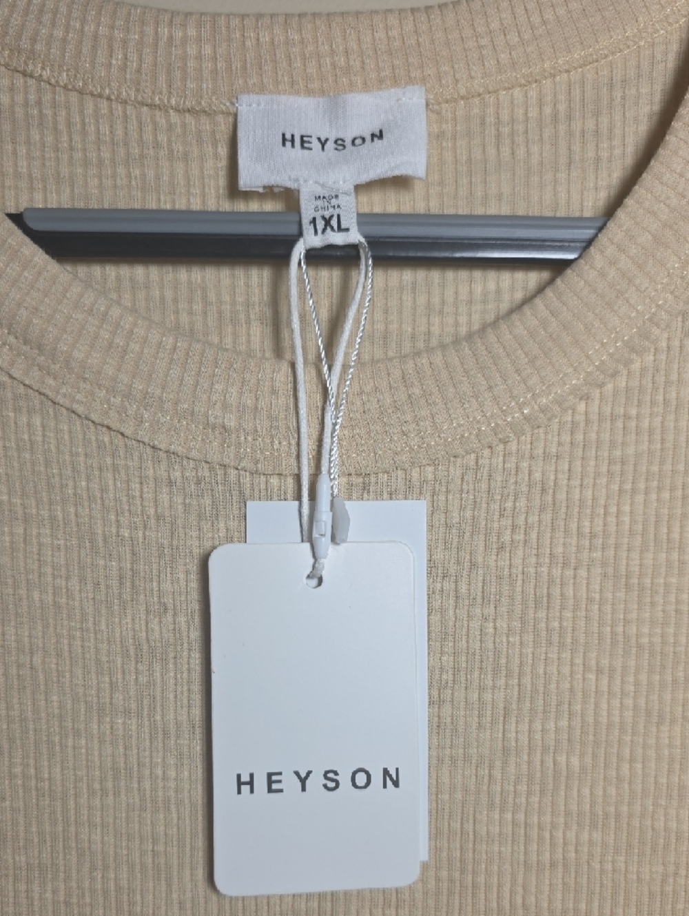 HEYSON Ribbed Babydoll Mini Dress NWT 1XL Cream Flowy Tank Dress - Picture 2 of 6